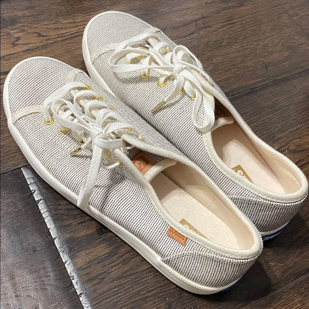 Keds Women's Cream Mesh Lace-Up Sneakers with Gold Eyelets